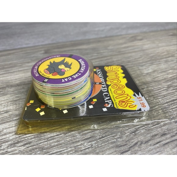 Vintage Pogs Assorted Caps, 1990s Simpsons Scratchy The Cat Etc New Sealed - Picture 4 of 6